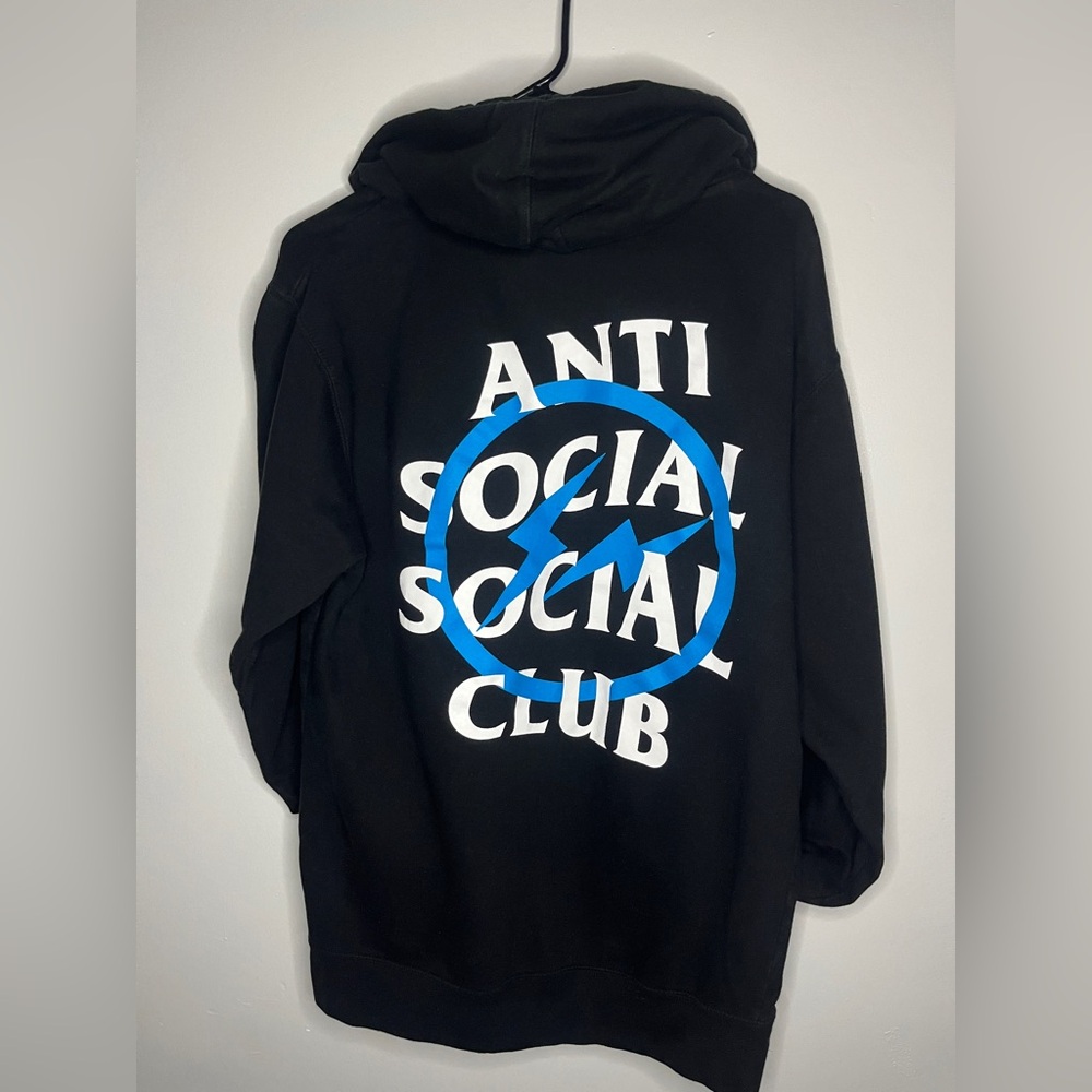 Anti Social Social Club x Fragment Blue Bolt Hoodie (FW19) Black Size M USED - Picture 6 of 8